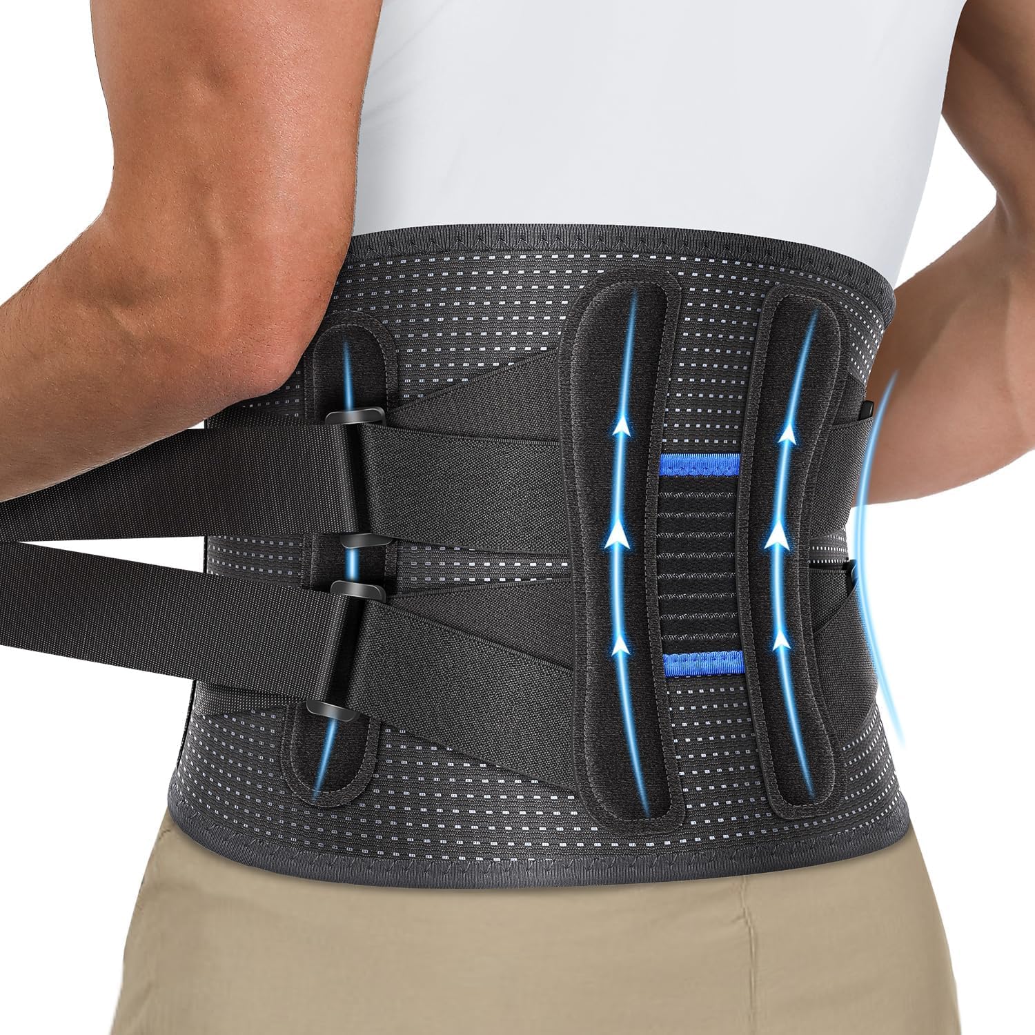 Fit Geno Back Brace for Lower Back Pain Relief - Lumbar Support for Men & Women, Supportive Breathable and Adjustable Weight Lifting Belt for Herniated Discs, Heavy Lifting - M