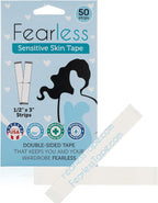 Fearless Tape Sensitive Skin - Hypoallergenic Fashion Tape Double Sided (50 Strips) | Gentle Body Tape Clothing | Latex-Free Clear Dress Tape Dermatologist Tested