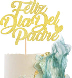 1 Pack Feliz Día Del Padre Cake Topper Glitter Happy Father's Day Cake Picks Spanish Feliz Cumpleaños Papa Cake Decoration for Happy Father's Day Party Supplies Gold