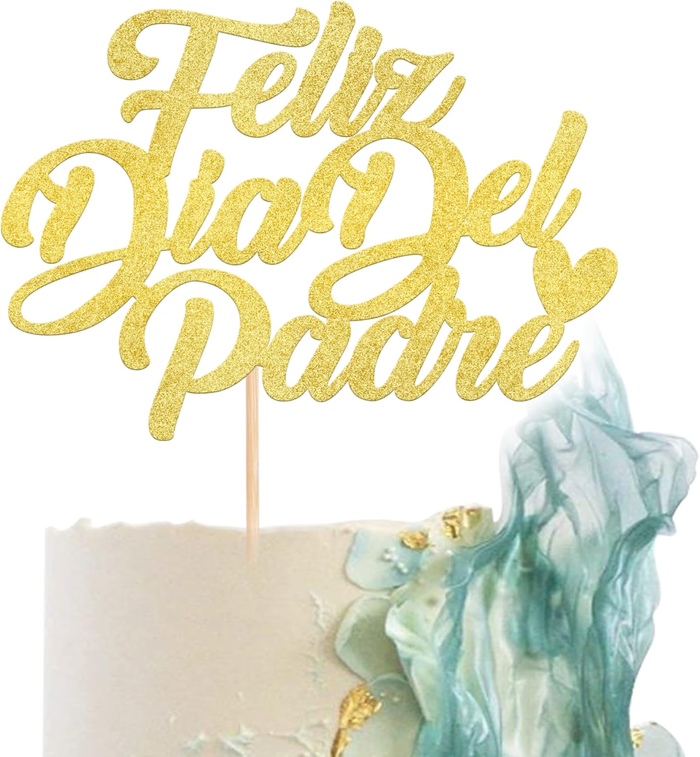 1 Pack Feliz Día Del Padre Cake Topper Glitter Happy Father's Day Cake Picks Spanish Feliz Cumpleaños Papa Cake Decoration for Happy Father's Day Party Supplies Gold