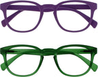 OPULIZE POP Reading Glasses for Women Men,Scratch Resistant Round Matt Frame with Spring Hinges, Purple, Green +2.00 (Pack of 2)