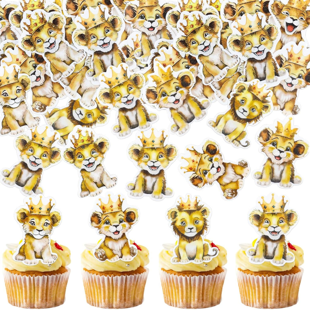 40Pcs Edible Lion Cupcake Toppers Wafer Paper Safari Animal Theme Cake Toppers Decoration for Lion Drink Topper Baby Shower Birthday Animal Theme Party Cake Decorations Supplies