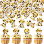 40Pcs Edible Lion Cupcake Toppers Wafer Paper Safari Animal Theme Cake Toppers Decoration for Lion Drink Topper Baby Shower Birthday Animal Theme Party Cake Decorations Supplies