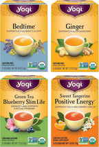 Yogi Tea Variety Pack - 16 Bags per Pack (4 Packs) - Organic Black, Green & Herbal Teas - Includes Bedtime, Ginger, Green Tea Blueberry Slim Life & Sweet Tangerine Positive Energy