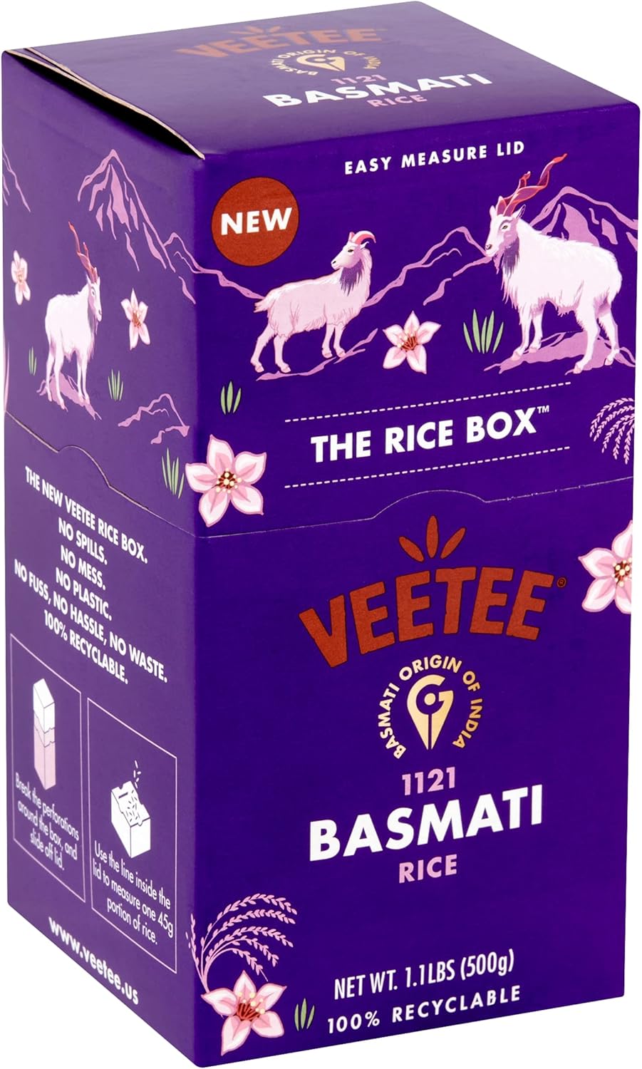 Veetee Rice Box - Basmati 1121 - Premium Authentic Rice - 1.1lb, Pack Of 6
