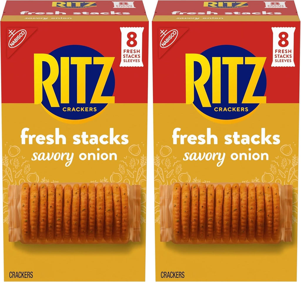 RITZ Fresh Stacks Savory Onion Crackers, Travel Snacks, 11.5 oz (8 Multi Snack Packs) (Pack of 2)