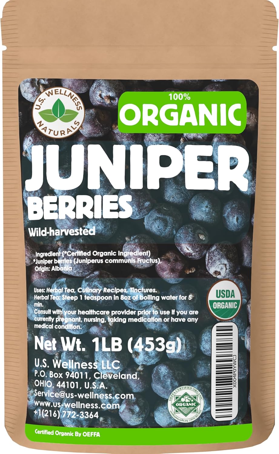 Juniper Berries - 16Oz (Real Wild Harvest) | 100% USDA Certified Organic | Bulk Juniper Berry (juniperus communis fructus) | Herbal Infusion| Cooking Meat | Seasoning Beef, Pork, Turkey Brine, Soups, Syrups and Tea | Wildcrafted in Albania