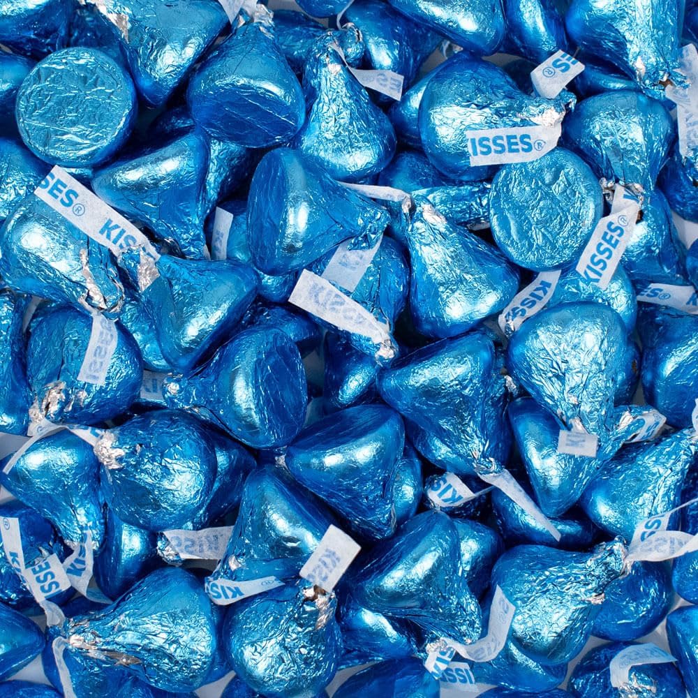 90ct Blue Hershey Kisses Milk Chocolate Bulk Candy Individually Wrapped for Party Favors and Candy Buffets at Birthdays, Weddings, and Baby Showers