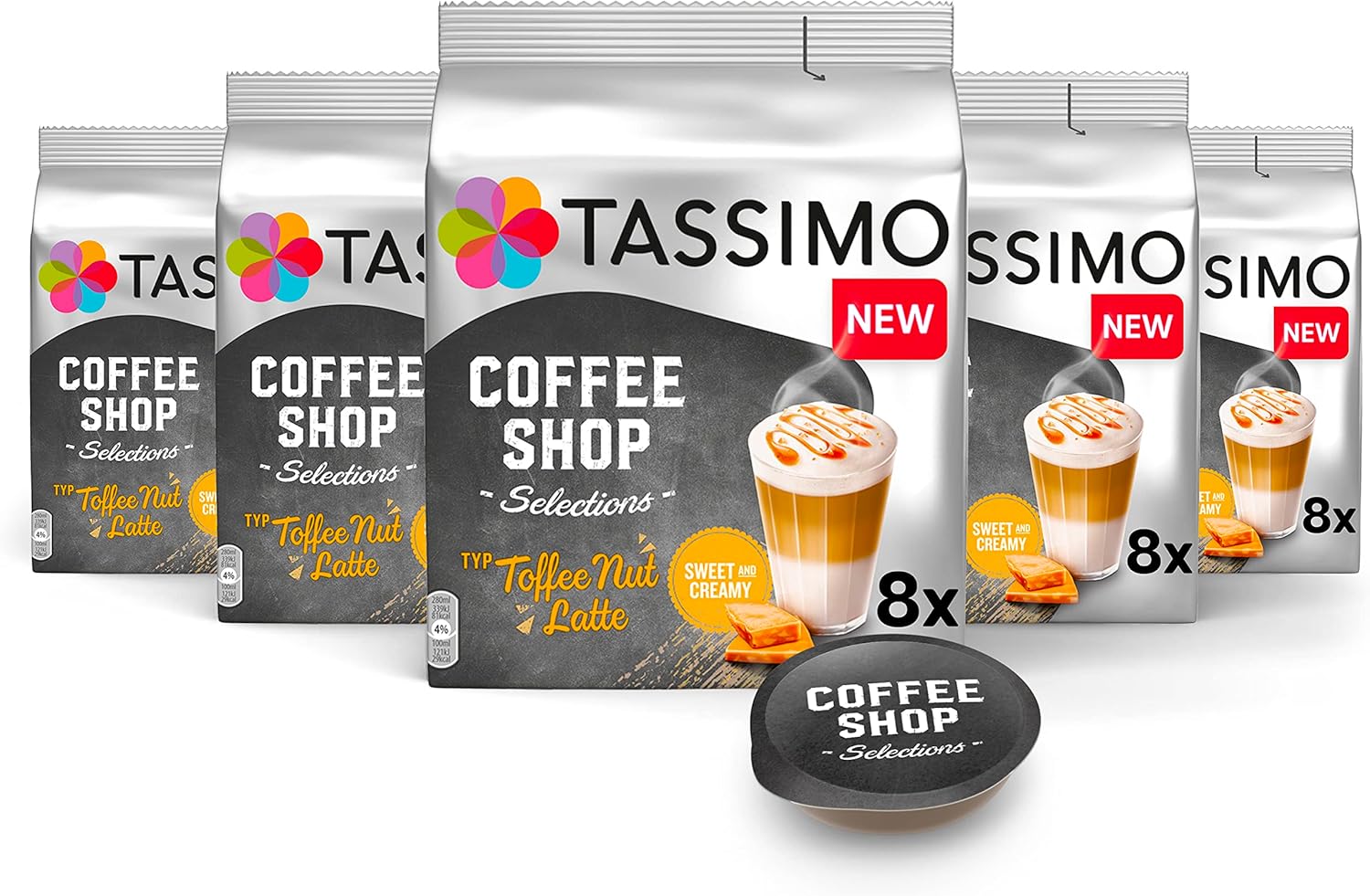 Tassimo Coffee Shop Selections Toffee Nut Latte Coffee Pods X8 (Pack of 5, Total 40 Drinks)