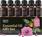 Lagunamoon Essential Oils Aromatherapy Set - 6 Oils for Diffusers, Home Care, Candle Making Scents, Fragrance, Humidifiers, Gifts - Peppermint, Tea Tree, Lavender, Eucalyptus, Orange (10mL)