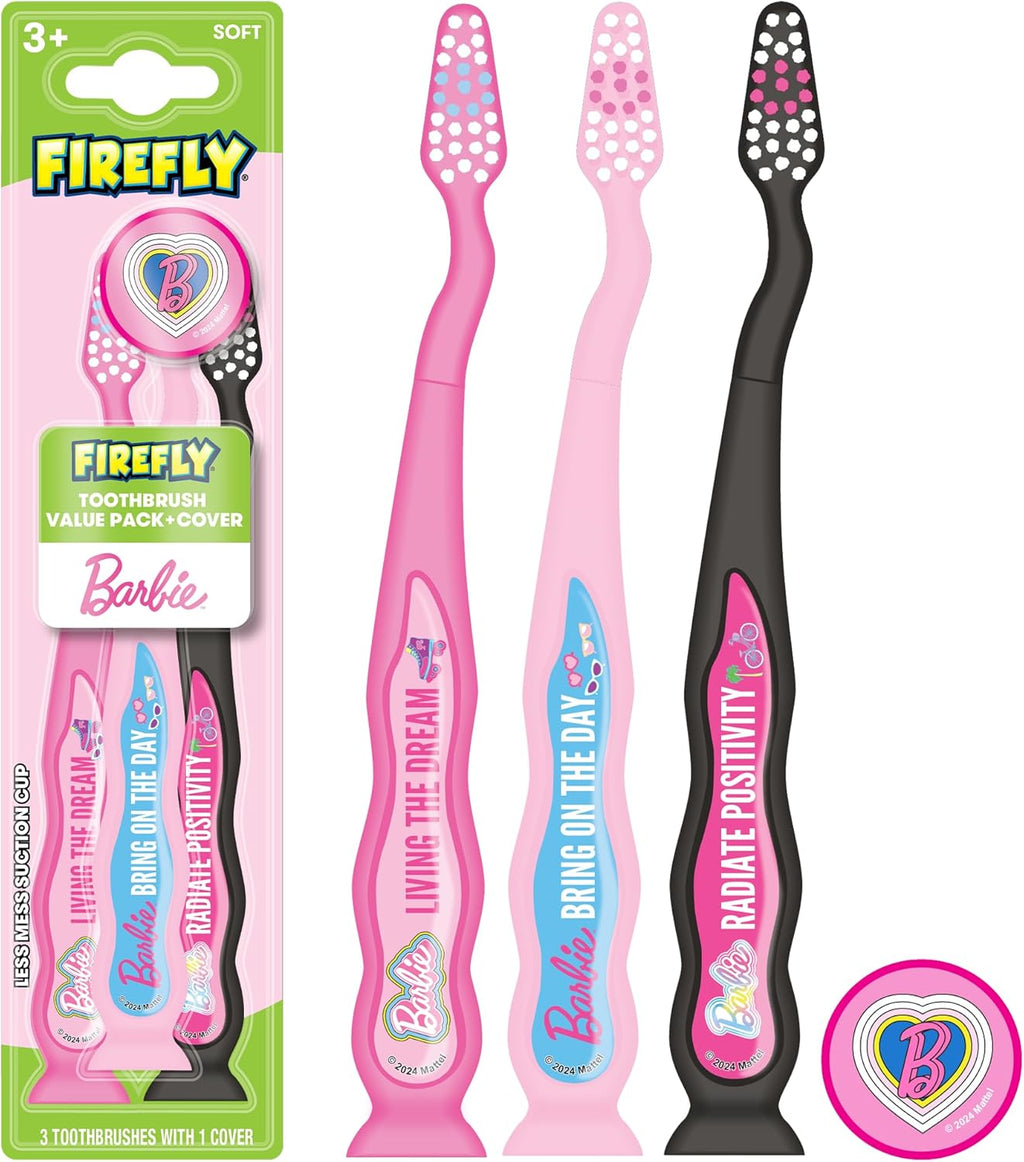 Firefly Barbie Toothbrush Value Pack, Soft Bristle Toothbrush for Kids 3+, 3 Ct
