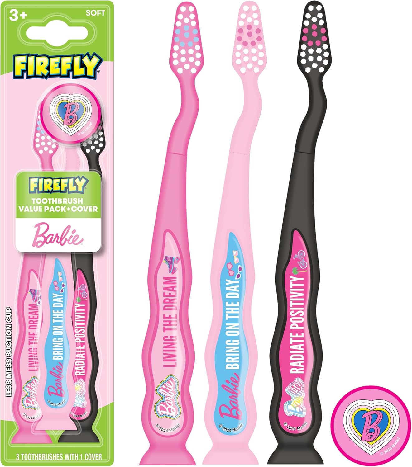 Firefly Barbie Toothbrush Value Pack, Soft Bristle Toothbrush for Kids 3+, 3 Ct