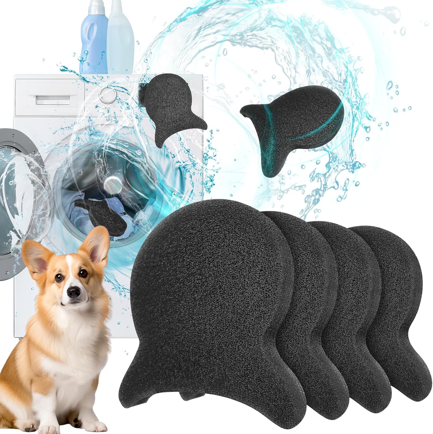 Pet Hair Remover for Laundry, Reusable Dog & Cat Hair Remover Tool, Effectively Removes Pet Hair, Lint and Dander from Bedding and Clothing, Suitable for Washing Machines, Dryers 4PCS