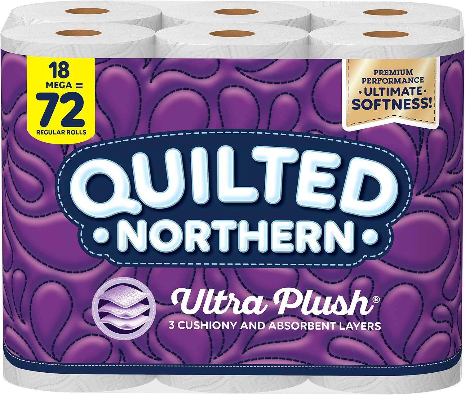 Quilted Northern Ultra Plush® Toilet Paper, 18 Mega Rolls = 72 Regular Rolls, 3-Ply Bath Tissue