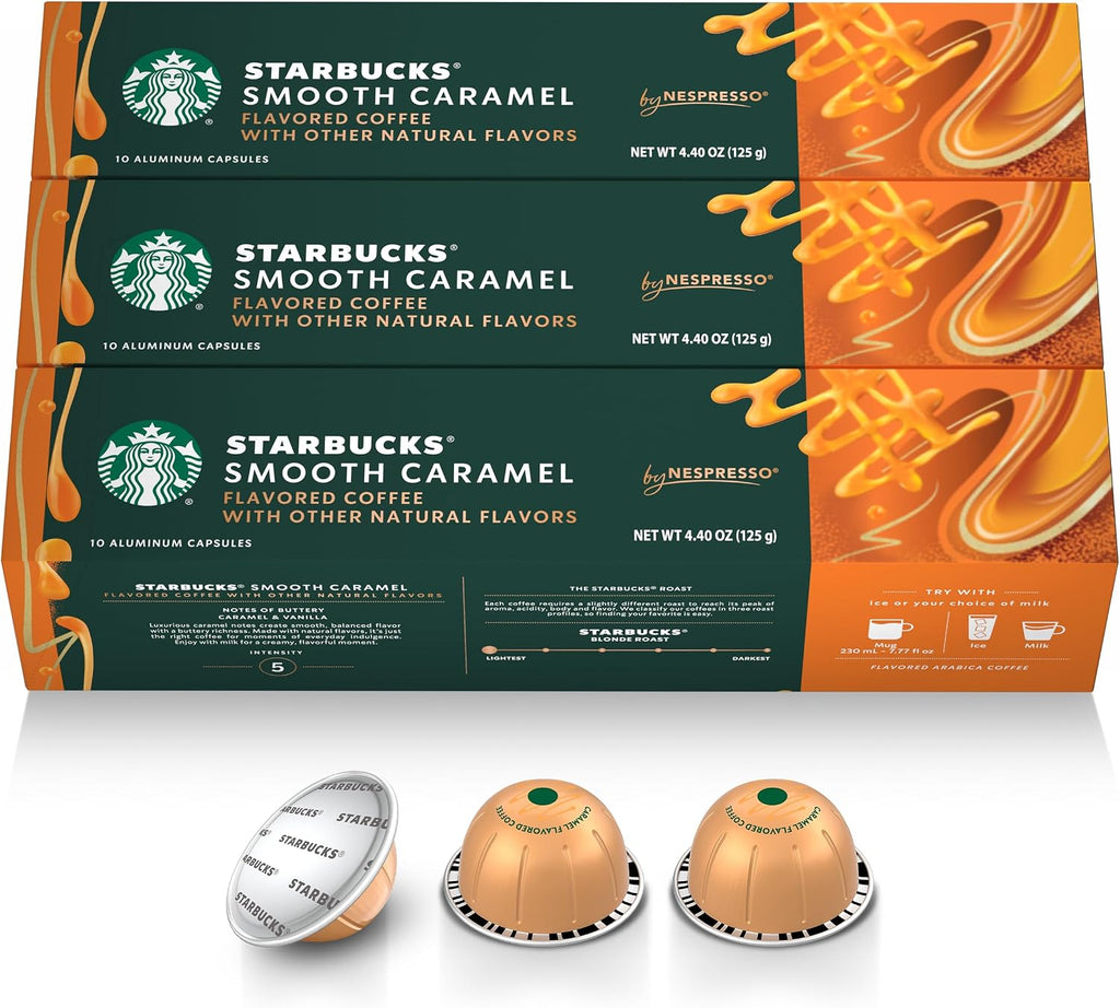 Starbucks by Nespresso Vertuo, Caramel Flavored Coffee, 30-count Coffee Pods, Brews 7.8 oz.