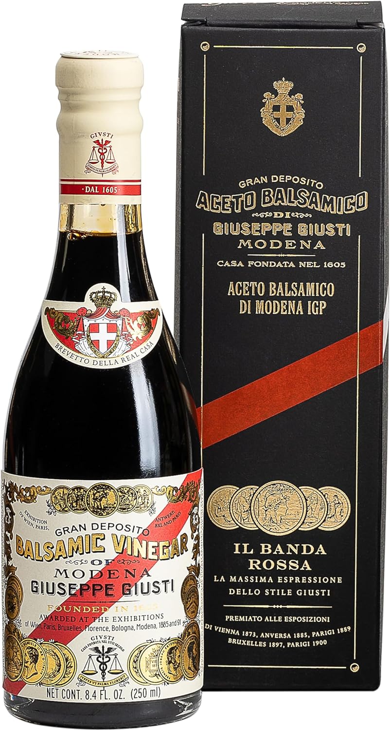 Giusti Balsamic Vinegar of Modena IGP – 5 Gold Medals, Authentic Italian Aceto Balsamico di Modena, Thick, Rich, and Balanced, Premium Italian Gift in a Box – 8.45 fl oz (250 ml) - Pack of 1