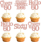 Ephlyn 24Pcs Happy 60th Birthday Cupcake Toppers Glitter Straight Outta 1966 Cupcake Picks Hello 60 Cheers to 60 Years Birthday Cake Decorations for 60th Birthday Anniversary Party Supplies Rose Gold