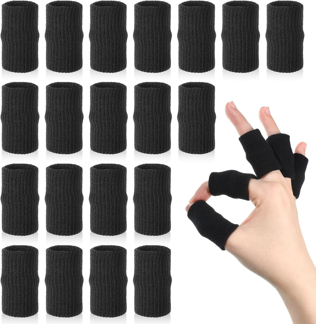 20 Pcs Black Finger Sleeves Breathable Finger Brace Elastic Support Compression Sleeves for Arthritis Thumb Splint for Relief Sports Protection for Basketball, Golf, Tennis