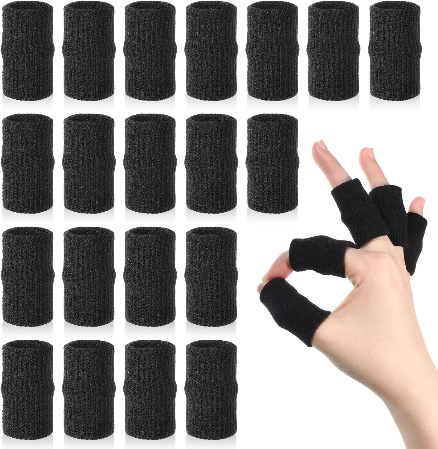 20 Pcs Black Finger Sleeves Breathable Finger Brace Elastic Support Compression Sleeves for Arthritis Thumb Splint for Relief Sports Protection for Basketball, Golf, Tennis