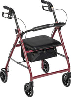 Drive Medical Aluminum Rollator Walker Fold Up and Removable Back Support, Padded Seat, 6" Wheels, Red