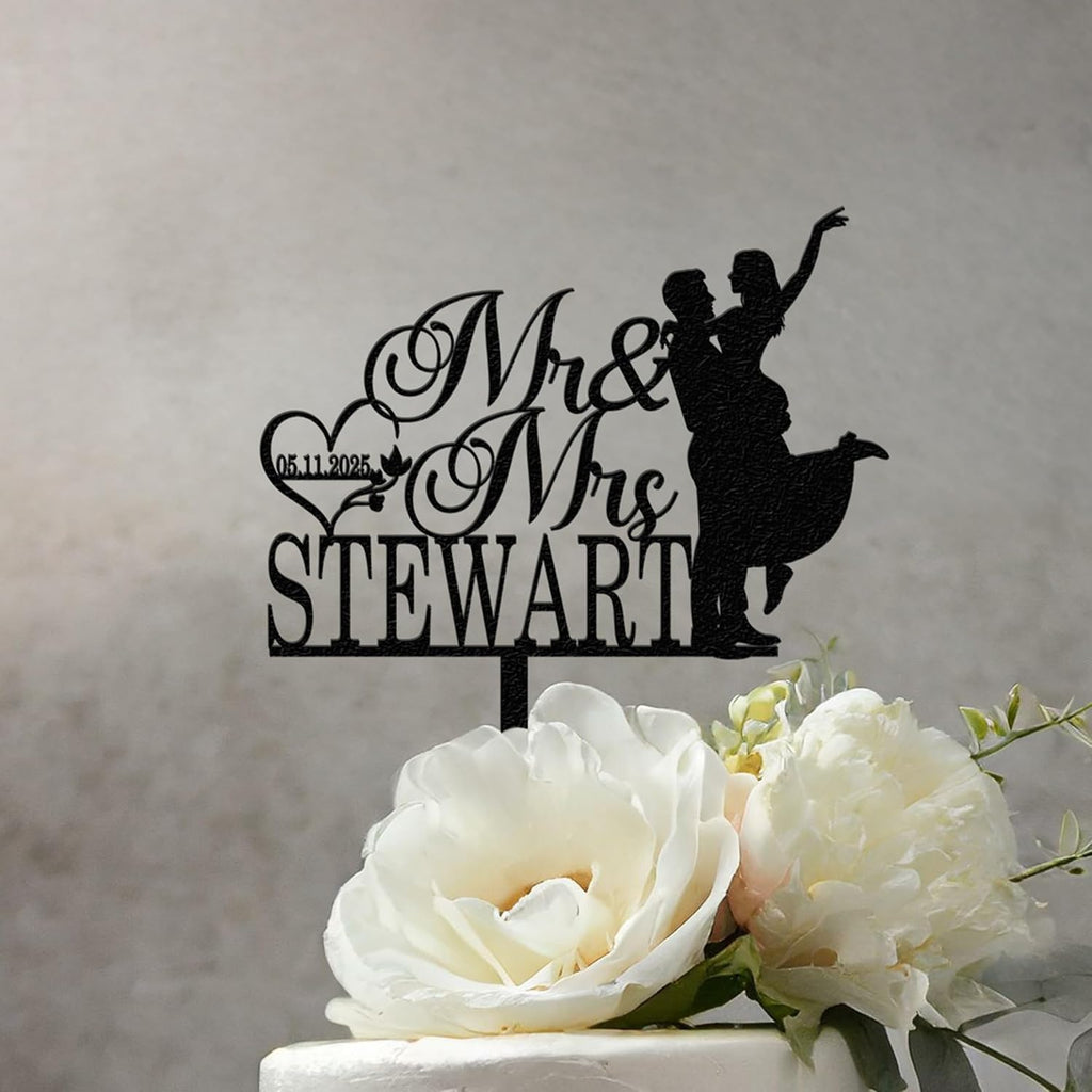 Wedding Cake Topper – Romantic Mr & Mrs Silhouette – Custom Bride & Groom Figurine with Elegant Design – Perfect for Weddings, Anniversaries & Special Celebrations