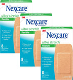 Nexcare Soft 'n Flex Bandages, 2" x 4" Flexible Fabric, Knee & Elbow Size, 8 Count per Box (Pack of 3, 24 Bandages Total)