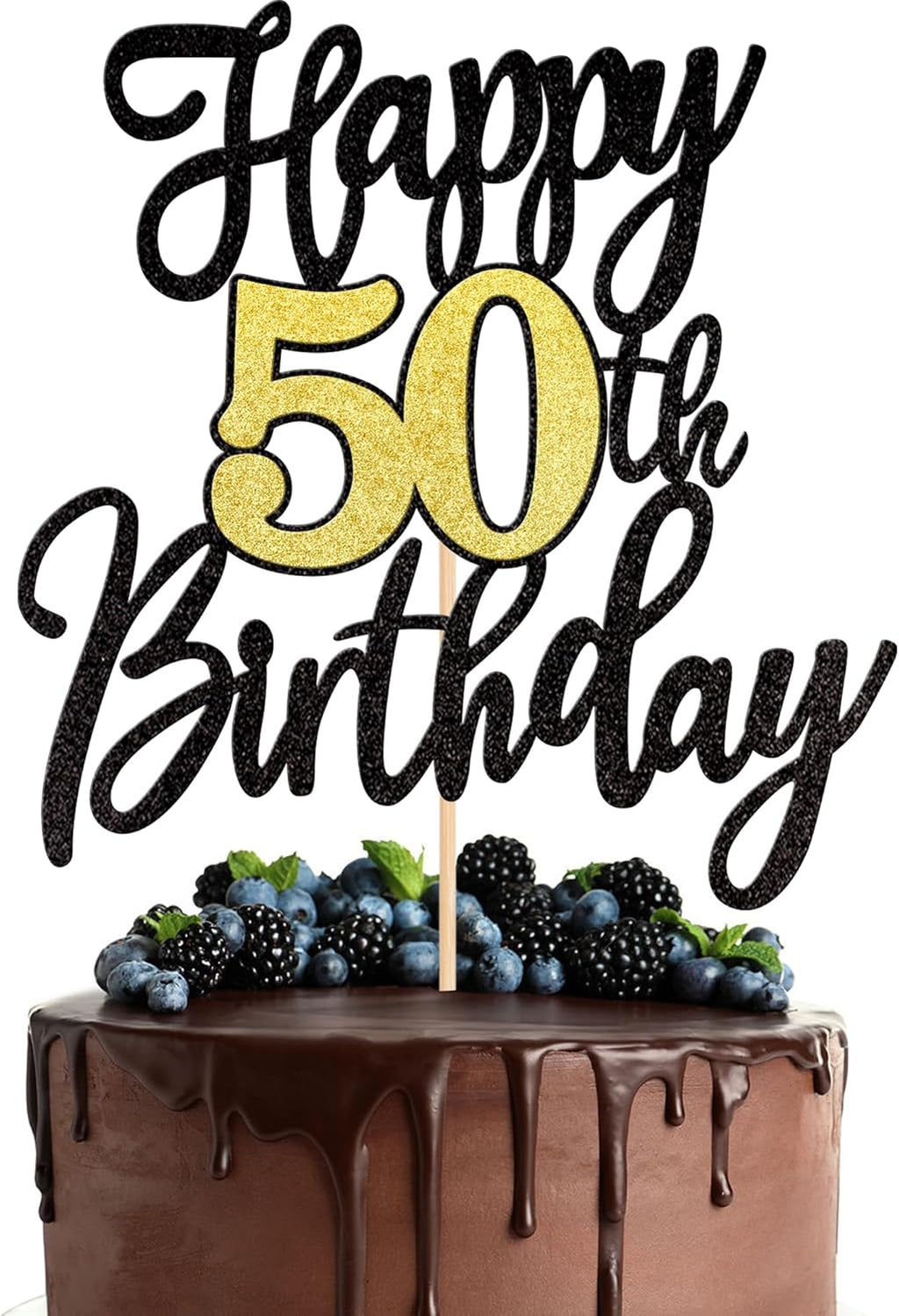 1 PCS Happy 50th Birthday Cake Topper Black Gold Glitter Cheers to 50 Years Birthday Cake Pick 50 Fabulous Cake Decoration for Happy 50th Birthday Anniversary Party Cake Decorations Supplies