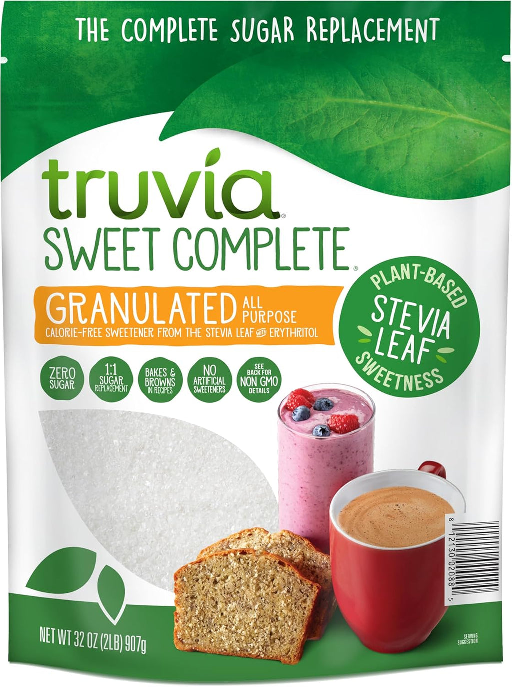Truvia Sweet Complete Zero-Calorie Granulated All-Purpose Stevia Leaf Sweetener, 32 oz Bag