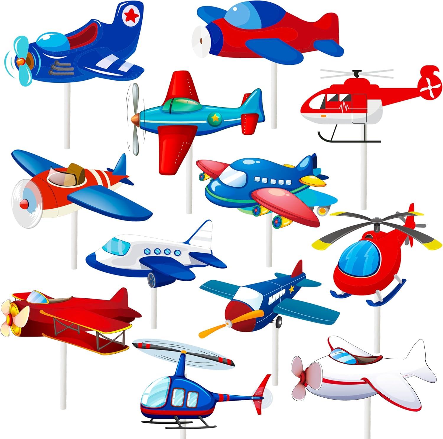 Airplane Cupcake Topper Plane Birthday Party Supplies, Airplane Aircraft Cupcake Toppers for Kids Plane Theme Party Baby SHower Favor Supplies SET of 24