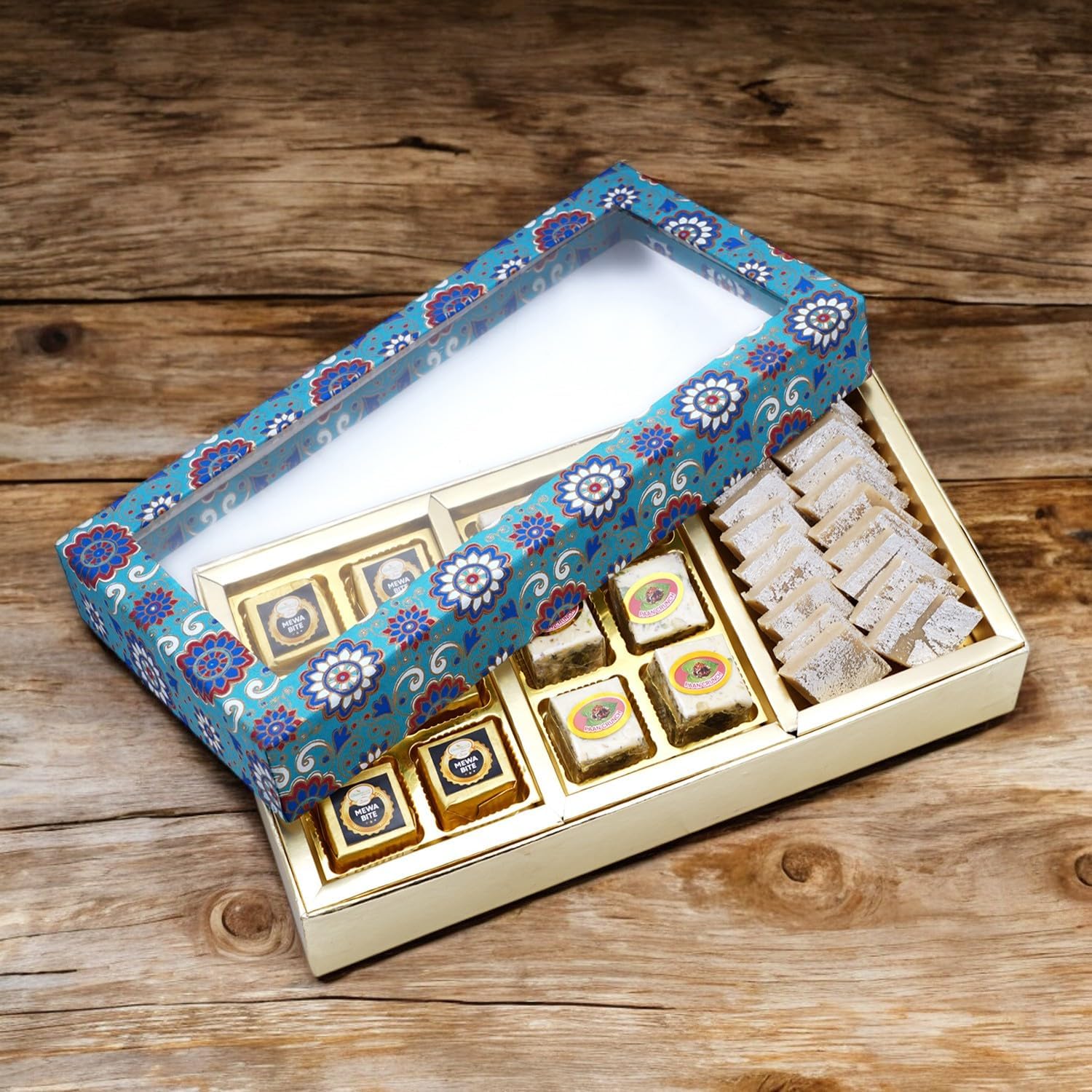 Ghasitaram Gifts Jaiccha 3 Part Printed Box of Bites and Kaju Katli|Gift for Diwali,Holi,Rakhi,Valentine,Christmas,Birthday,Anniversary,Gift for Her,Him,Mothers Day,Fathers Day|
