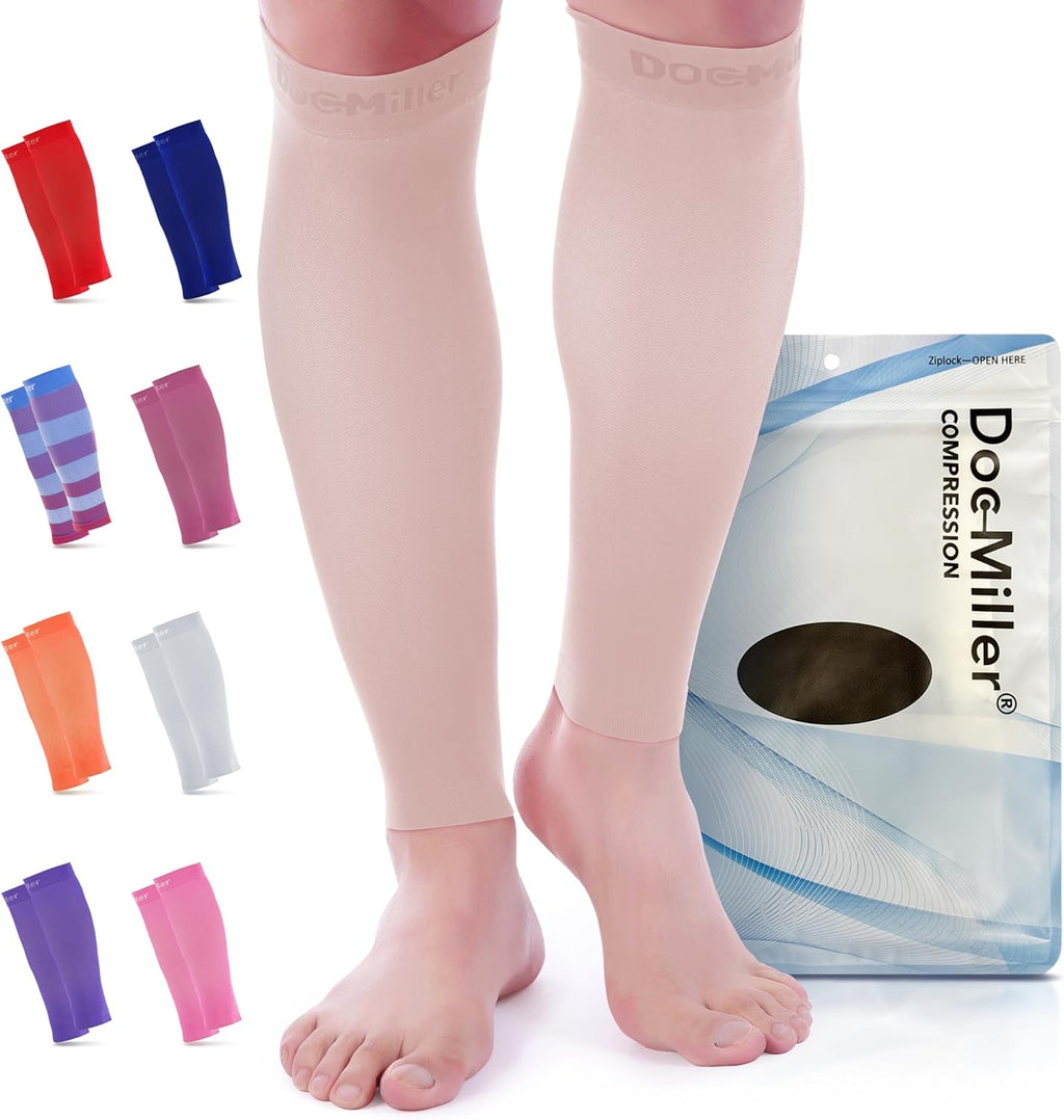 Doc Miller Compression Calf Sleeve for Men & Women – 20-30mmHg Graduated Support for Running, Shin Splints, Calf Strain – Knee High, Small to 6XL Plus Size