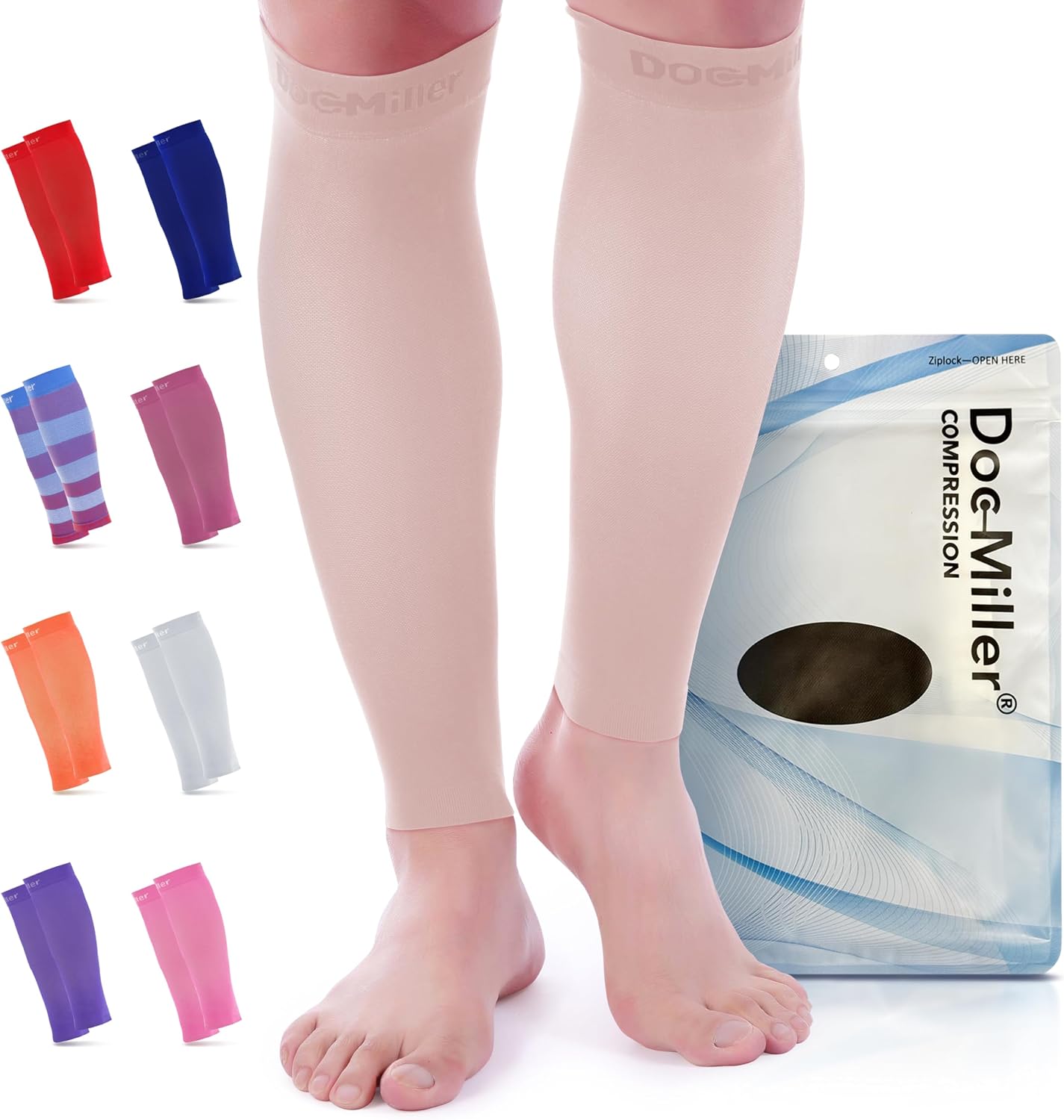 Doc Miller Compression Calf Sleeve for Men & Women – 20-30mmHg Graduated Support for Running, Shin Splints, Calf Strain – Knee High, Small to 6XL Plus Size