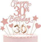 13 PCS Happy 30th Birthday Cake Toppers with Heart Star Glitter Cheers to 30 Years Birthday Cake Picks Number 30 Candles Cake Decorations for Happy 30th Birthday Anniversary Party Supplies Rose Gold