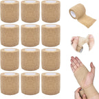 Cohesive Bandage Wrap 2 Inch x 5 Yards, 12 Pack Skin Color Self Adhesive Athletic Tape for Medical First Aid, Injury Recovery & Sports Wraps