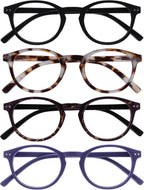 OPULIZE ZEN Reading glasses for Women Men,Scratch Resistant Round frame with Spring Hinges, Black,Light Brown,Dark Brown,Purple +1.5 (Pack of 4)