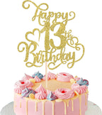Rsstarxi 1 Pack Gold Glitter Happy 13th Birthday Cake Topper Cheers to 13 Years Old 13 Fabulous Cake Pick 13th Birthday Cake Decoration for Happy 13th Birthday Anniversary Party Decorations