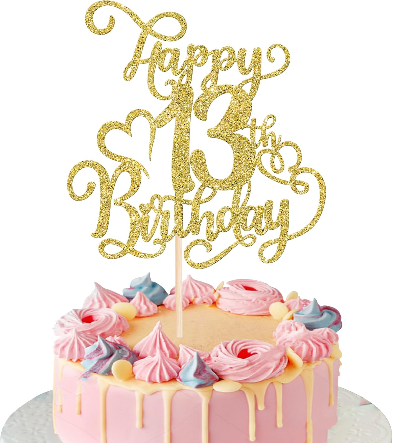 Rsstarxi 1 Pack Gold Glitter Happy 13th Birthday Cake Topper Cheers to 13 Years Old 13 Fabulous Cake Pick 13th Birthday Cake Decoration for Happy 13th Birthday Anniversary Party Decorations