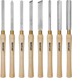 HURRICANE 8pc Wood Lathe Chisel Set with Wooden Box, HSS Wood Turning Tools for Woodworking, for Precision Cutting and Smooth, Detailed Projects