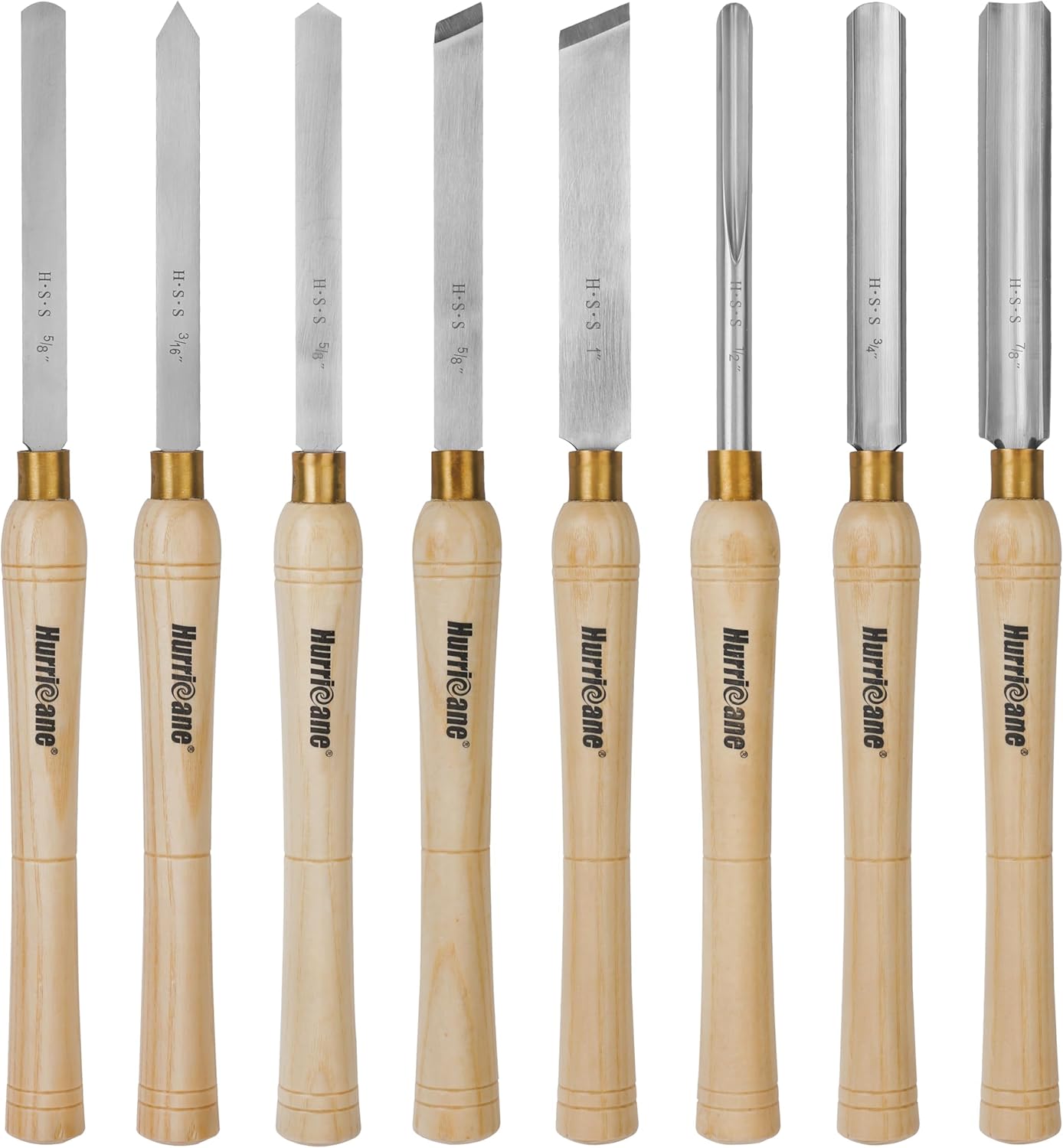 HURRICANE 8pc Wood Lathe Chisel Set with Wooden Box, HSS Wood Turning Tools for Woodworking, for Precision Cutting and Smooth, Detailed Projects