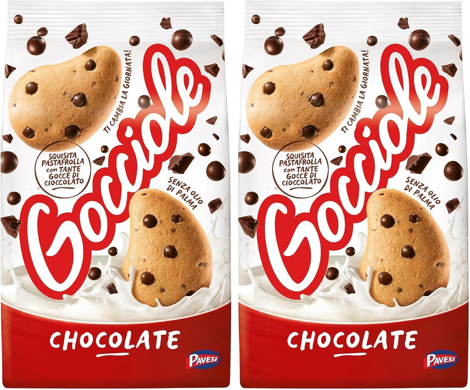 Pavesi Gocciole 17.64oz (500g) – Authentic Italian Chocolate Chip Cookies – Perfect Breakfast or Snack – Made with Natural Ingredients and No Palm Oil (Pack of 2)