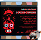 Double Donut Coffee High Caffeine Coffee Pods, Extra Strong Double Caffeine Coffee Cups for Keurig K Cup Brewer Machines Single Serve Dark Roast Coffee, 24 Count