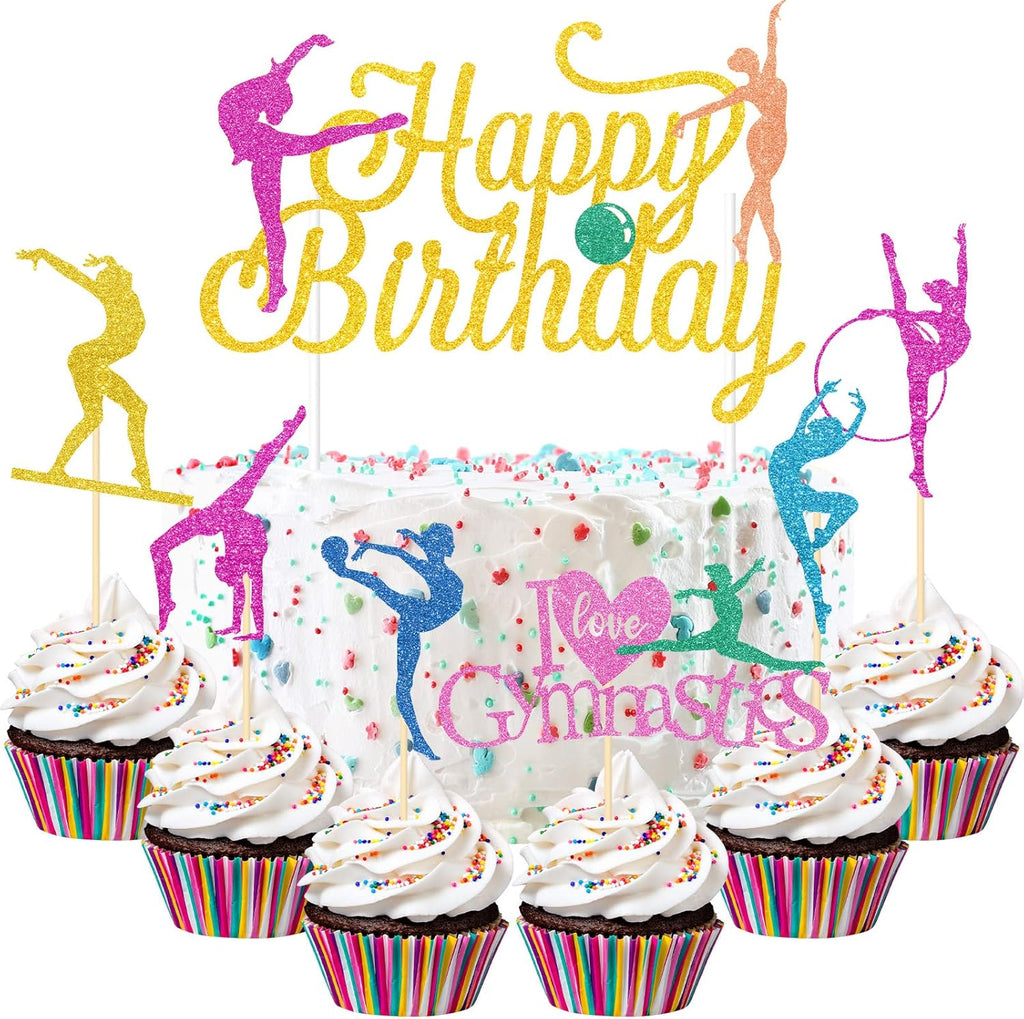 43 Pieces Gymnast Cake Toppers Glitter Gymnastics Cake Decorations Gymnastics Cupcake Toppers Gymnast Party Decorations Gymnastics Silhouette Cake Decorations for Baby Shower Party Supplies