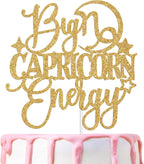 Big Capricorn Energy Cake Topper, Happy Birthday Capricorn in December/January, Capricorn Season, 12 Zodiac Constellation Theme Birthday Party Decoration Supplies, Gold Glitter
