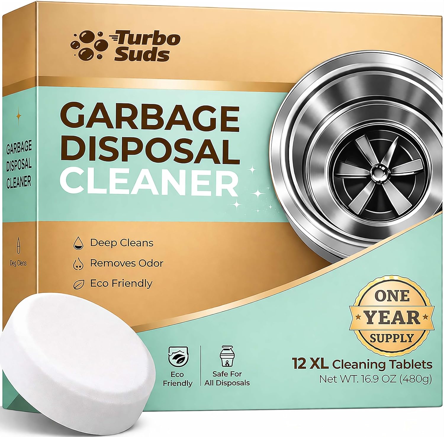 Garbage Disposal Cleaner Deodorizer Tablets – Heavy Duty XL Foaming Tablet for Kitchen Sink Drains and Disposals – Natural Sink and Disposal Cleaning Tablet – 12 XL Tablets, One Year Supply