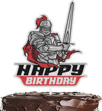Medieval Knight Happy Birthday Cake Topper,Cheer to Medieval Knights Party Theme For Boys And Man Birthday Decorations Supplies