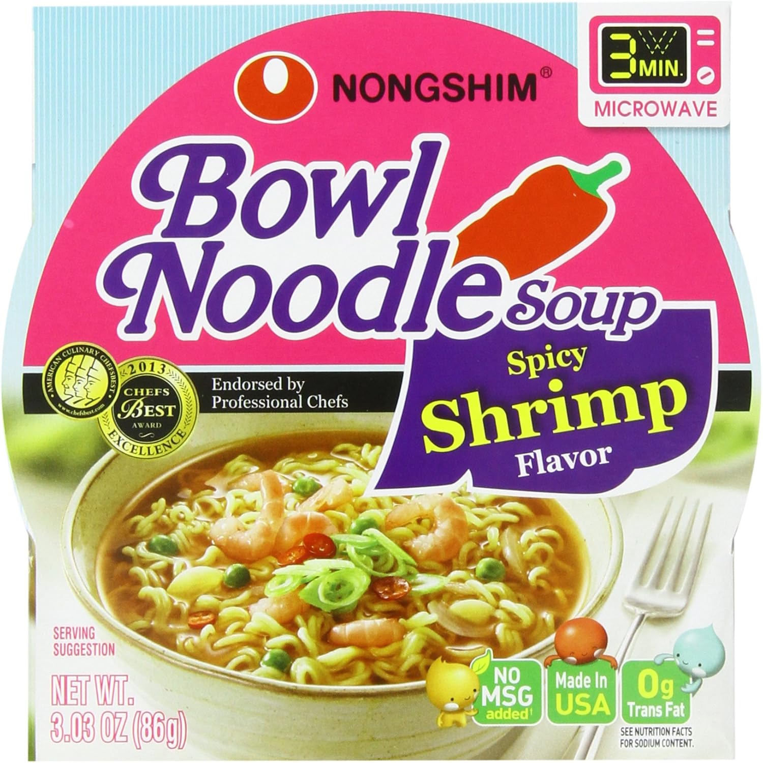 Nongshim Bowl Noodle Soup, Spicy Shrimp, 3.03 Ounce (Pack of 12)