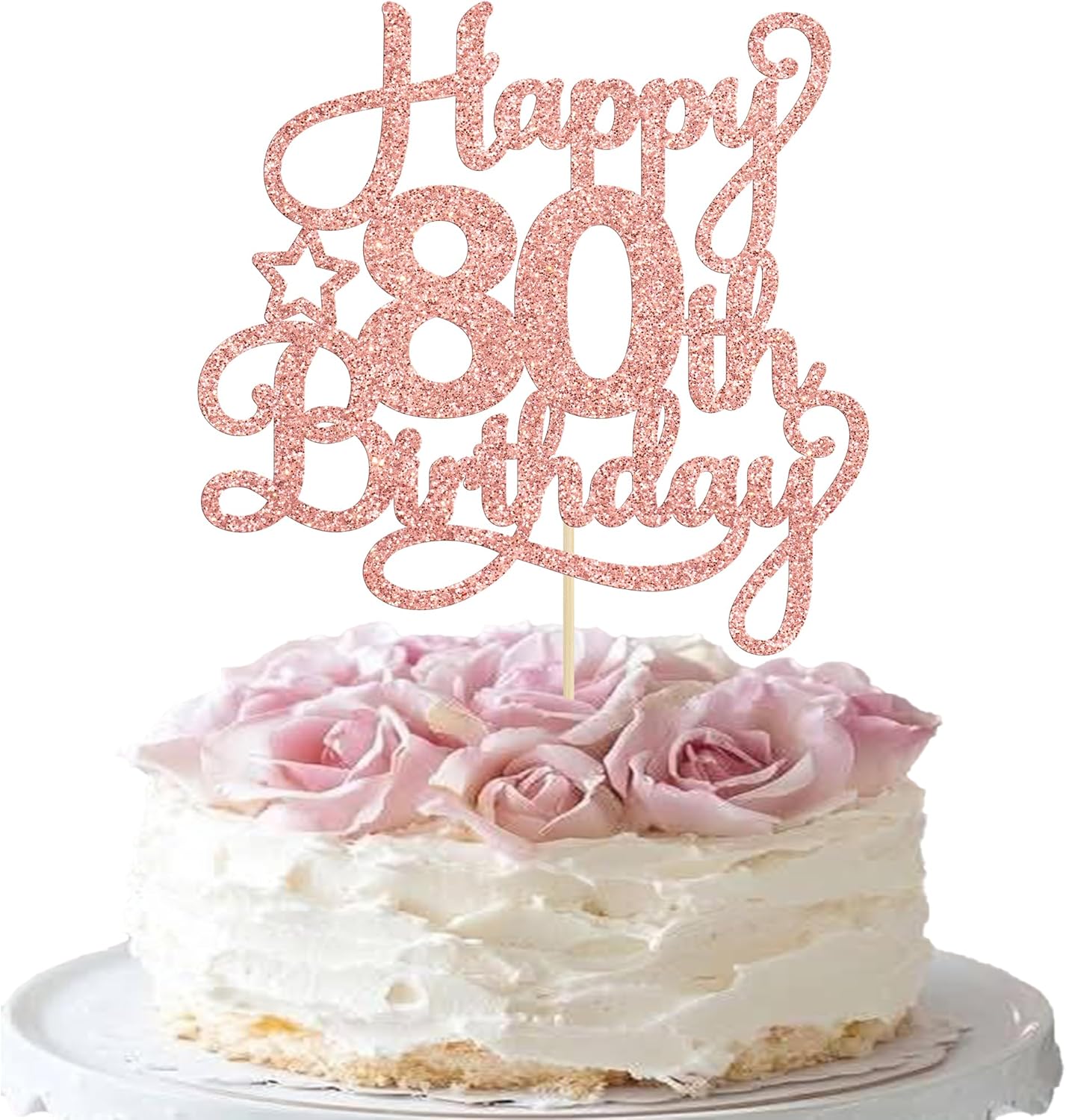 1 Pack Happy 80th Birthday Cake Topper Rose Gold Glitter 80 & Fabulous Cheers to 80 Years Old Birthday Cake Pick for Celebrating 80th Birthday Anniversary Party Cake Decorations Supplies