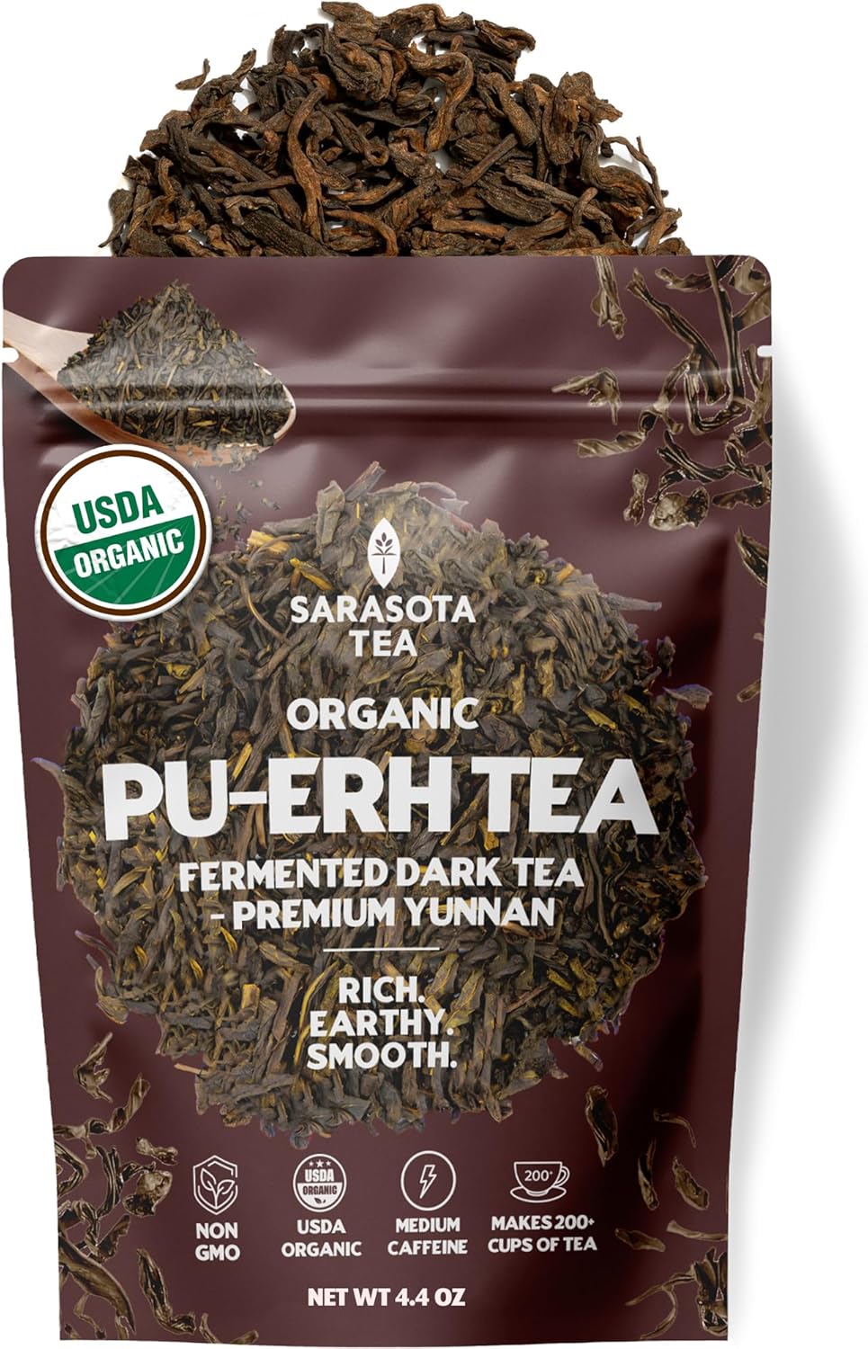 Pu-erh Tea Loose Leaf 4.4 oz | Aged Fermented Dark Tea | Smooth Earthy Flavor | Bulk Loose Leaf