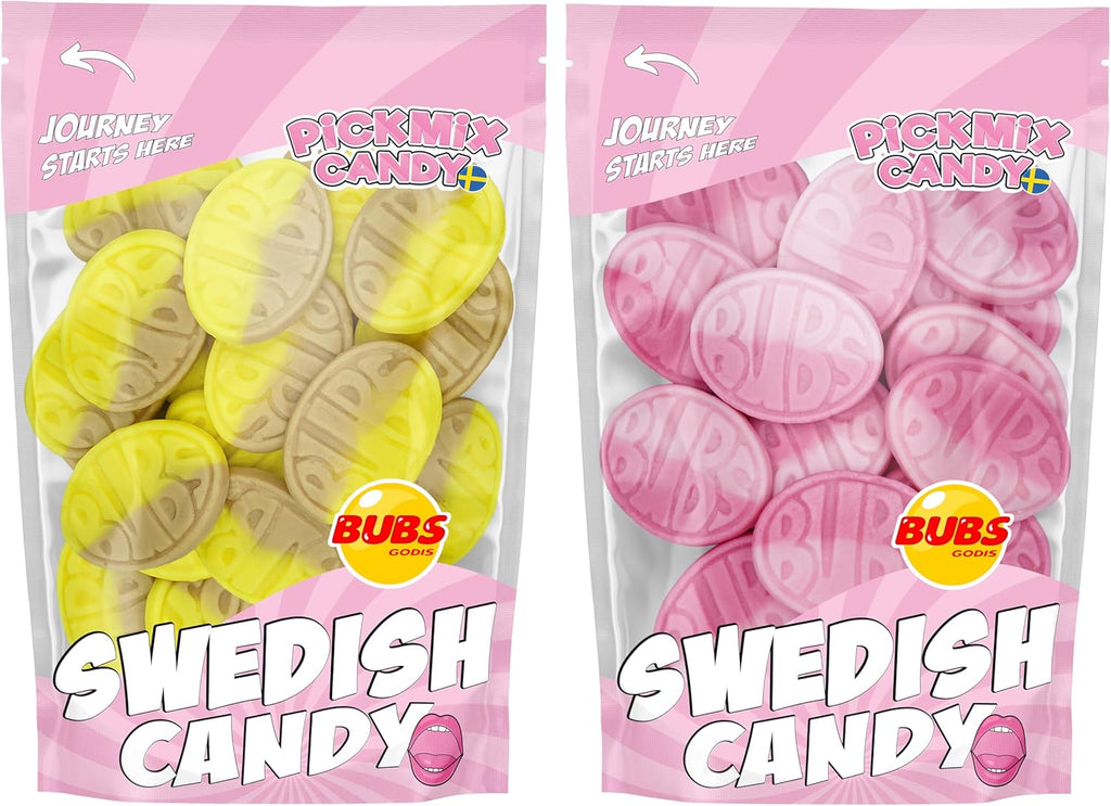 Bubs Swedish Candy Banana & Wild Strawberry Pomegranate Ovals Bundle, 1 POUND Total – Packed In Two Separate 1/2 lb Pickmix Candy Sweden Bags, Sweet Swedish Foam Candy