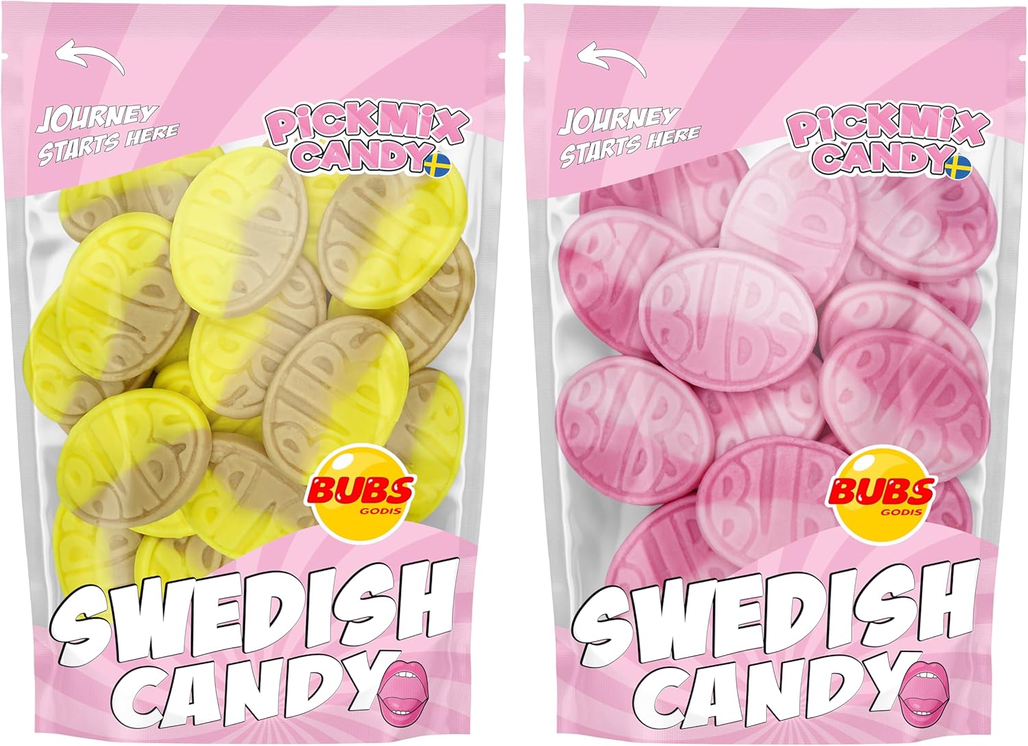 Bubs Swedish Candy Banana & Wild Strawberry Pomegranate Ovals Bundle, 1 POUND Total – Packed In Two Separate 1/2 lb Pickmix Candy Sweden Bags, Sweet Swedish Foam Candy